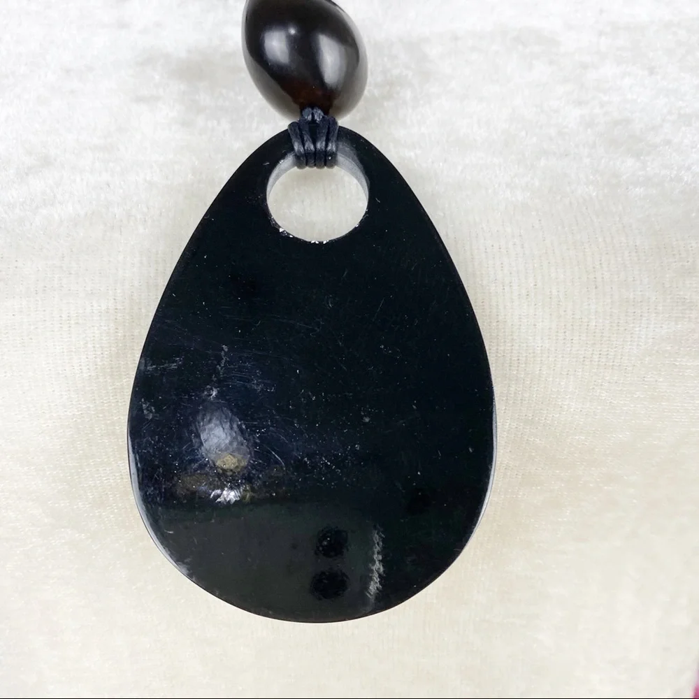 Bohemian Boho Black Wood Shell Statement Necklace